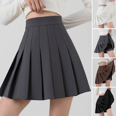 Women Mini Skirt High Waist Above Knee Length Loose Hem Anti-exposed Lining Dress-up Young Style Solid Color A-line Girls Pleated Skirt Women Clothes