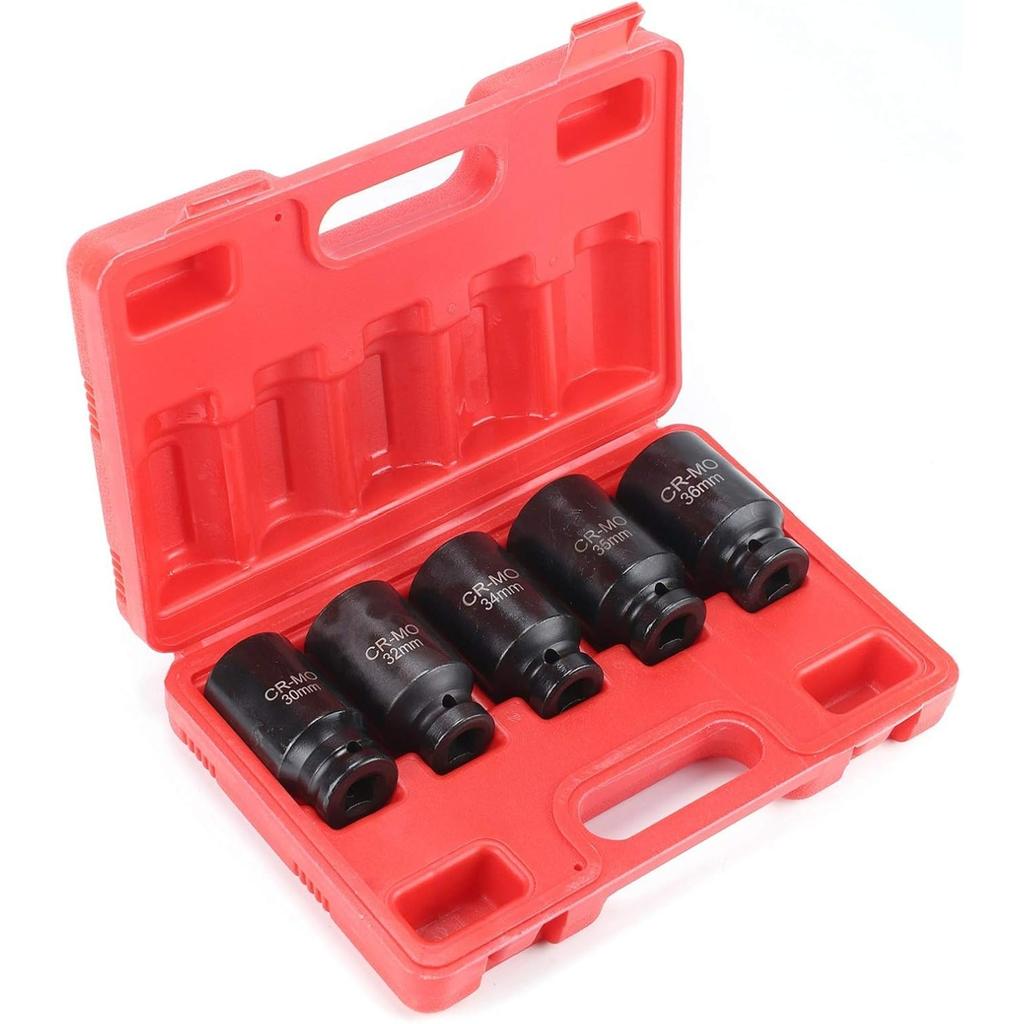 5-teiliges 1/2" Achsnabenmutter-Steckschlüsselsatz - 30-36mm Metrisches Schlagschrauber-Steckschlüssel-Werkzeugset