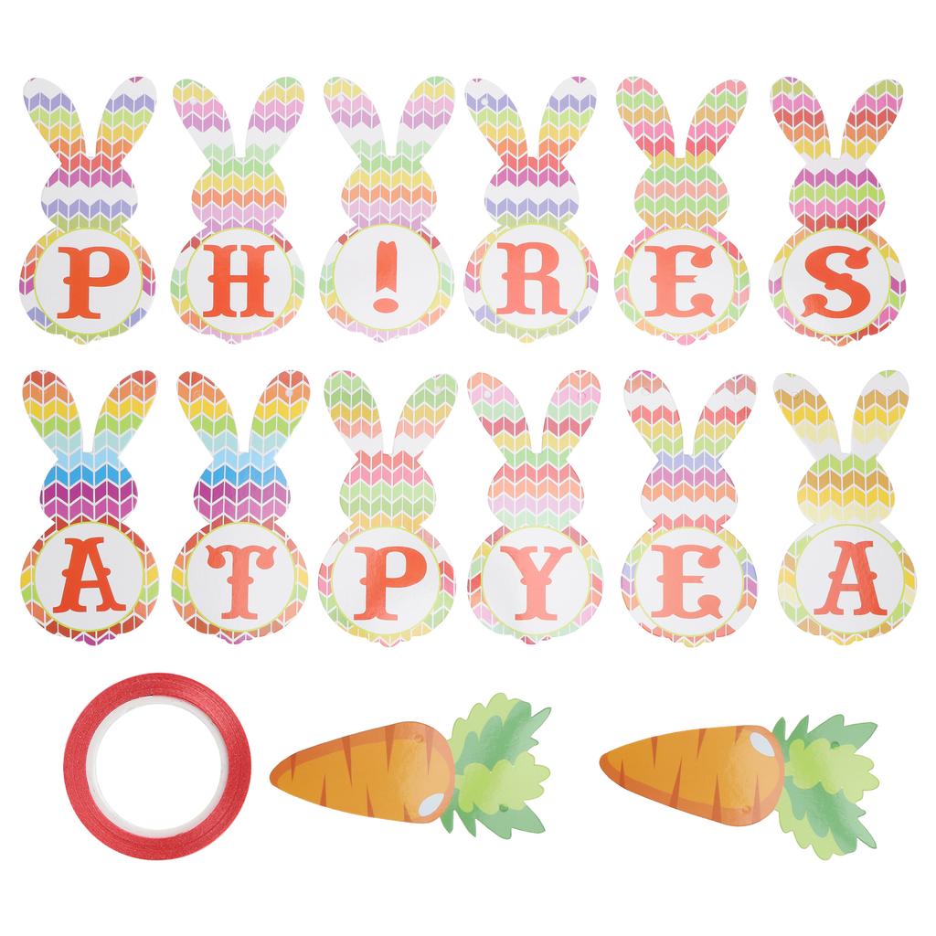Paper Card Banner Rabbit Carrot Shape Strip Easter Festival Letter Decoration with Rope