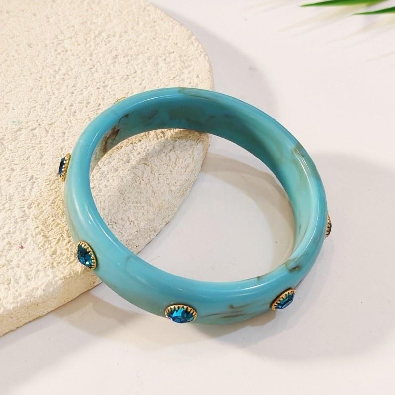 

DIEZI 9 Colors Exaggerated Punk Rhinestone Resin Bangles Fashion Vintage Hip Hop Round Bangles Bracelets For Women Men Jewelry синий
