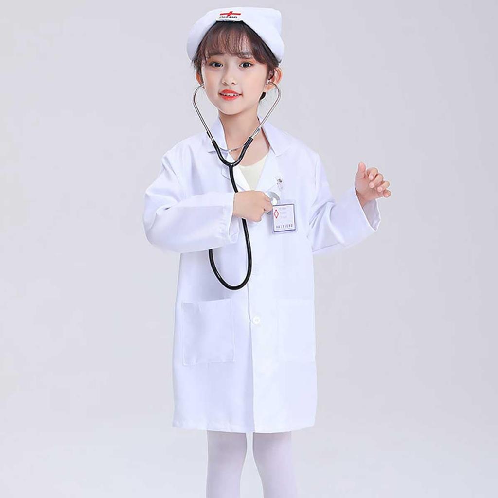 monoi Nurse Cosplay Costume for Halloween Doctor Doctor White Stethoscope e0633 Kids, Girls, Costume, Costume, Uniform, Coat, Set, (White, 130cm)