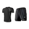 PEAK Solid Color Double Layer Loose Swim Trunks Swimsuit Set Men swimwear Black YS03110+10352