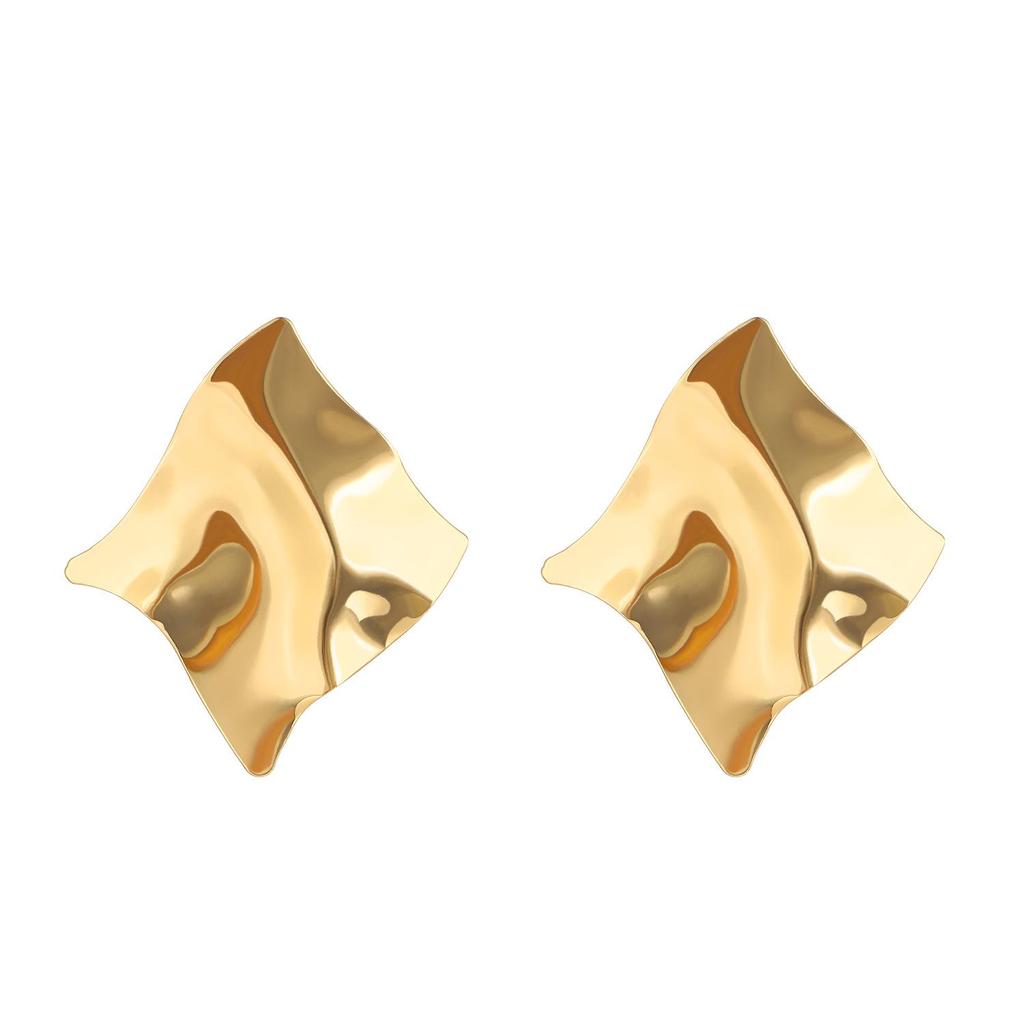 Vintage Titanium Steel Geometric Earrings: European & American Retro Style, Smooth Irregular Pleated Design