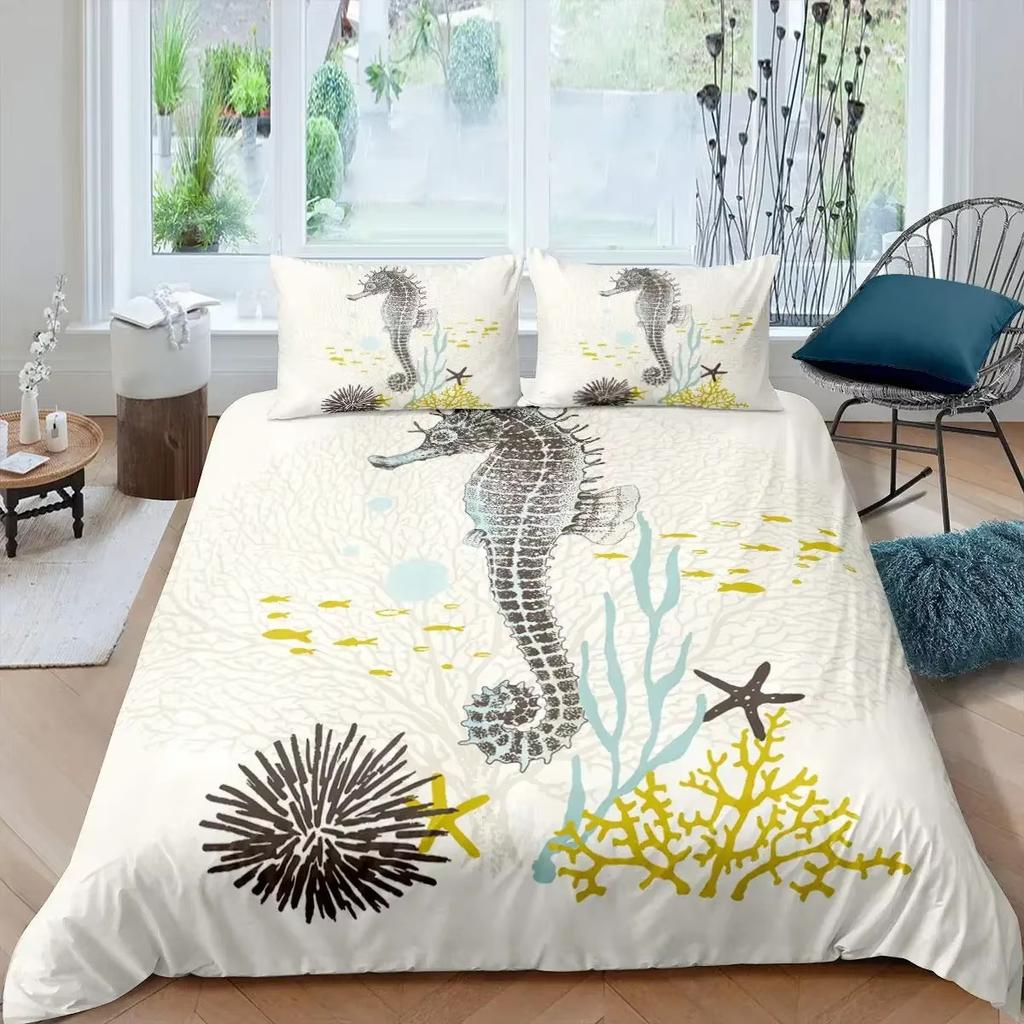 Cartoon Seahorse Down Comforter Set Bedding Set 3-piece Duvet Cover Set