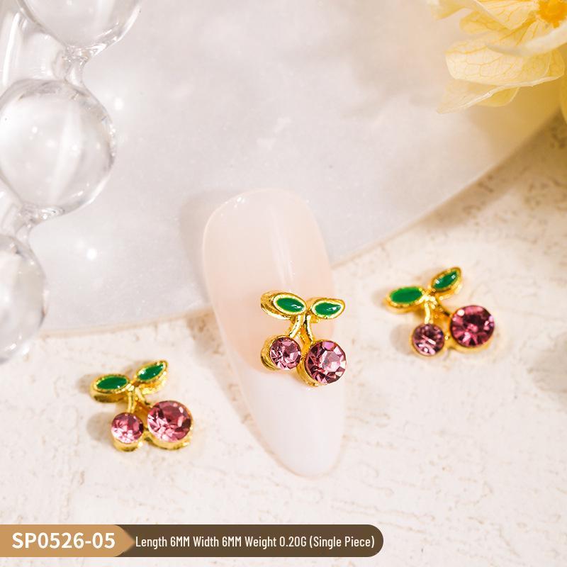 3D Cherry & Fruit Alloy Nail Art Rhinestones - Red, Pink, White Decorations