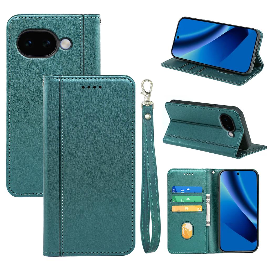 For Google Pixel 10a Wallet Case Magnetic Closing PU Leather Phone Cover with Wrist Strap