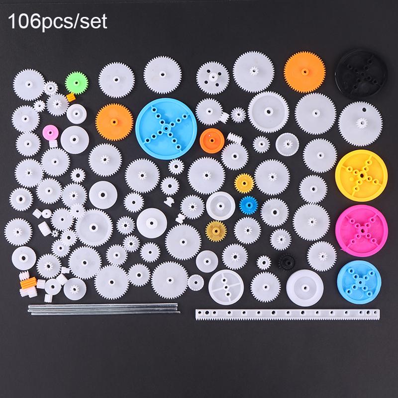 106Pcs Gear Kit Assortment Single Gears Rubber Band Diy Shaft Gear Toothed Wheel For Toy Model Making Motor Rc Car Education Toy