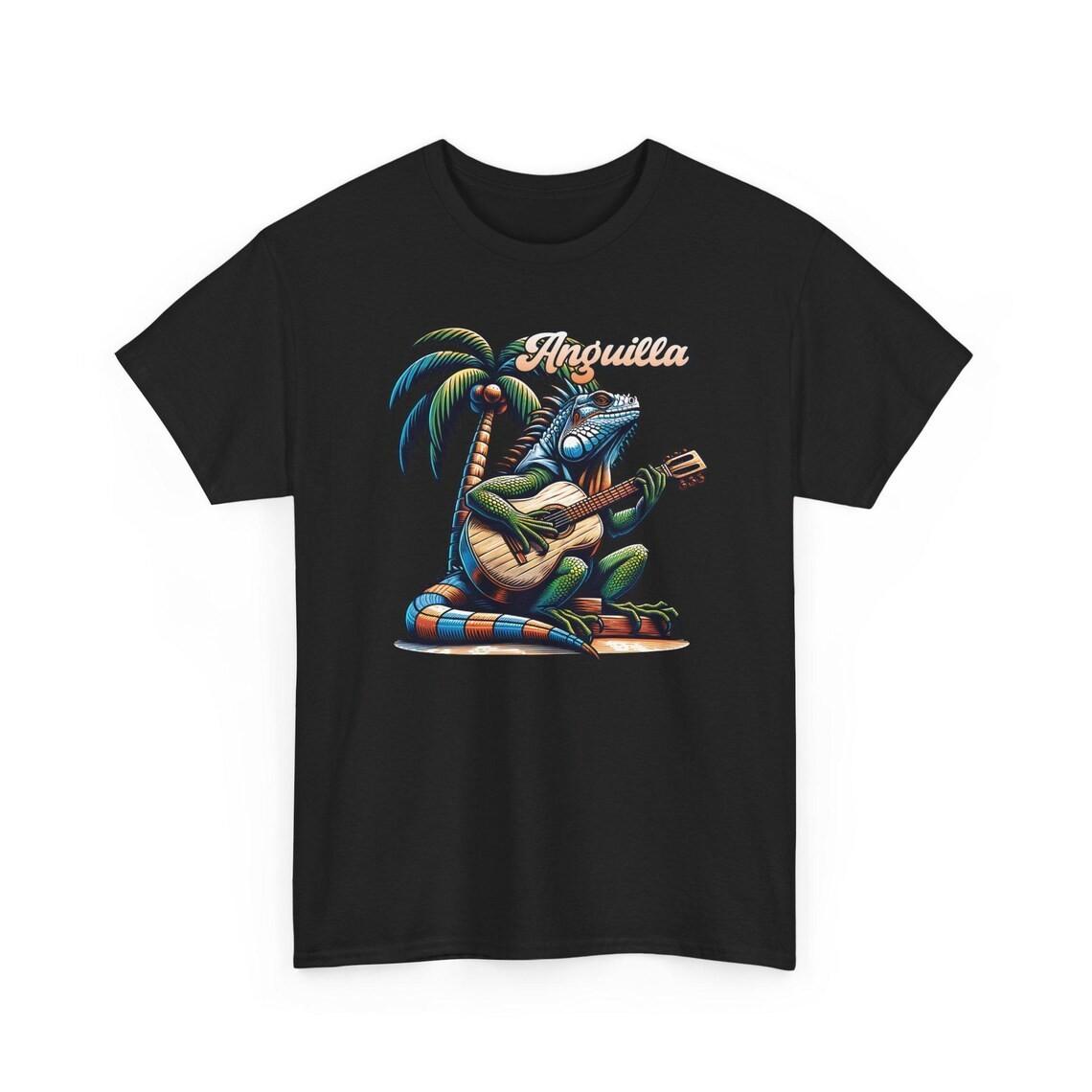 Anguilla Caribbean Beach T-Shirt Iguana Playing Guitar Graphic Tee Streetwear S разноцветный