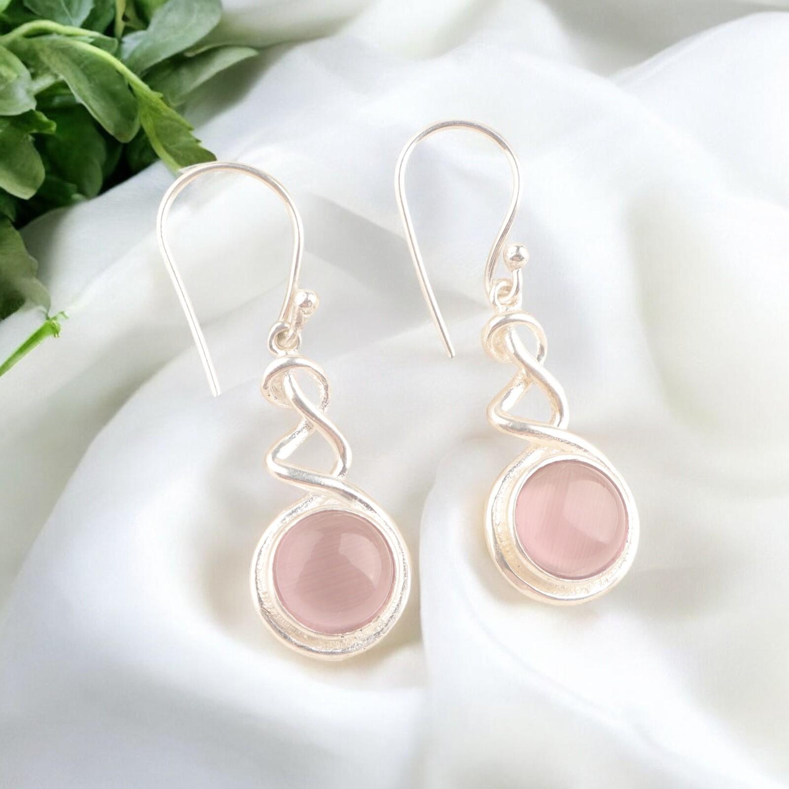 

925 Sterling Silver Designer Purple Cat s Eye Earrings, Crystal Earrings 1.67 CE-14-35