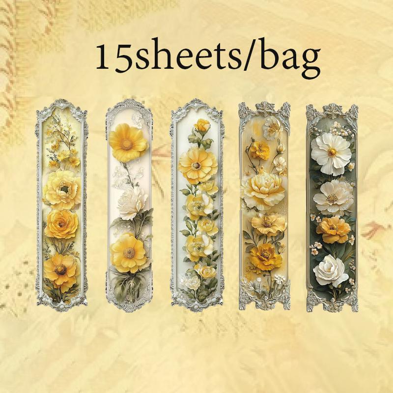 15 Sheets/Bag Floral Long Strip Stickers For Creative Journal Scrapbooking Stationery Planner Phone Case Gift Decor