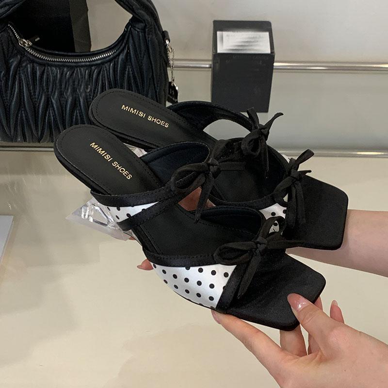 Fashion Female Butterfly-Knot Ladies Wedges Slippers Sandals Slides Shoes Fashion Transparent Heel Wedges Slippers Shoes For Women Pumps