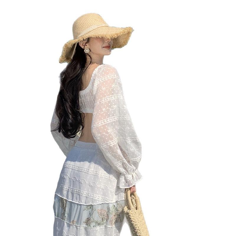 Travel Wear Women's Sexy Collar Straps Tube Top Printed Skirt Two-piece Summer
