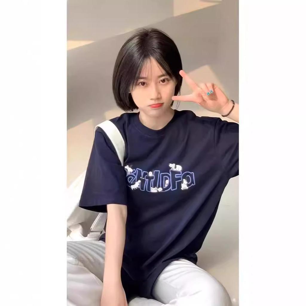 American Trendy Brand Pure Cotton Short-sleeved Women's Summer Fun Dog Print Couple Crew Neck T-shirt Loose Large Size Half-sleeved Top