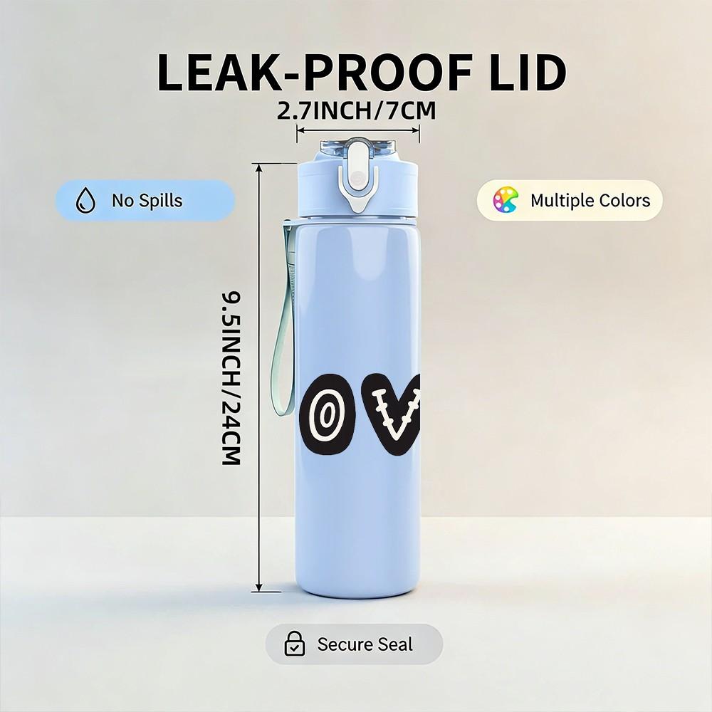 1PC Simple LOVE Bold Letter Print 750ml Color Plastic Sports Water Bottle Leakproof Flip Straw Lid Suitable for Sports Office Home Use