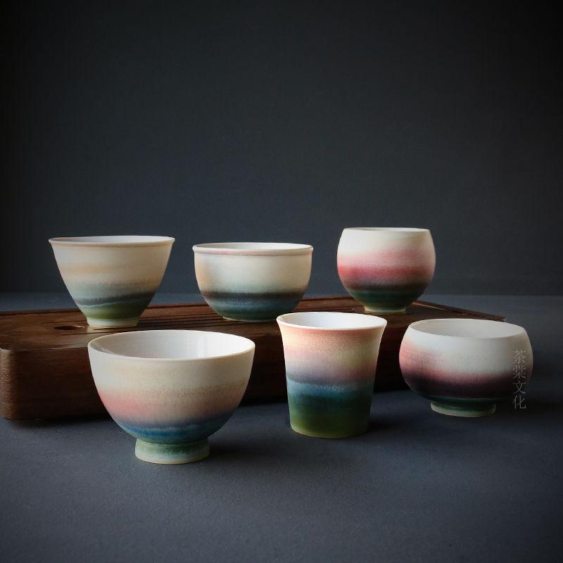 Ceramic Tasting Tea Cup Large Kung Fu Tea Cup Kiln Change Master Cup Retro Ink Wind Drinking Tea Personal Cups