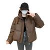 Winter Warm Women Cotton Coat Stand Collar Thickened Lightweight Long Sleeve Solid Color Outwear with Pockets