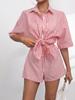 Summer 2025 Women's Lapel Casual Striped Two-Piece Set