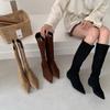 Coffee Pointed Suede Boots Small Boots High Heel Elastic Thin Boots 2025 New Thin Heel Mid Boots