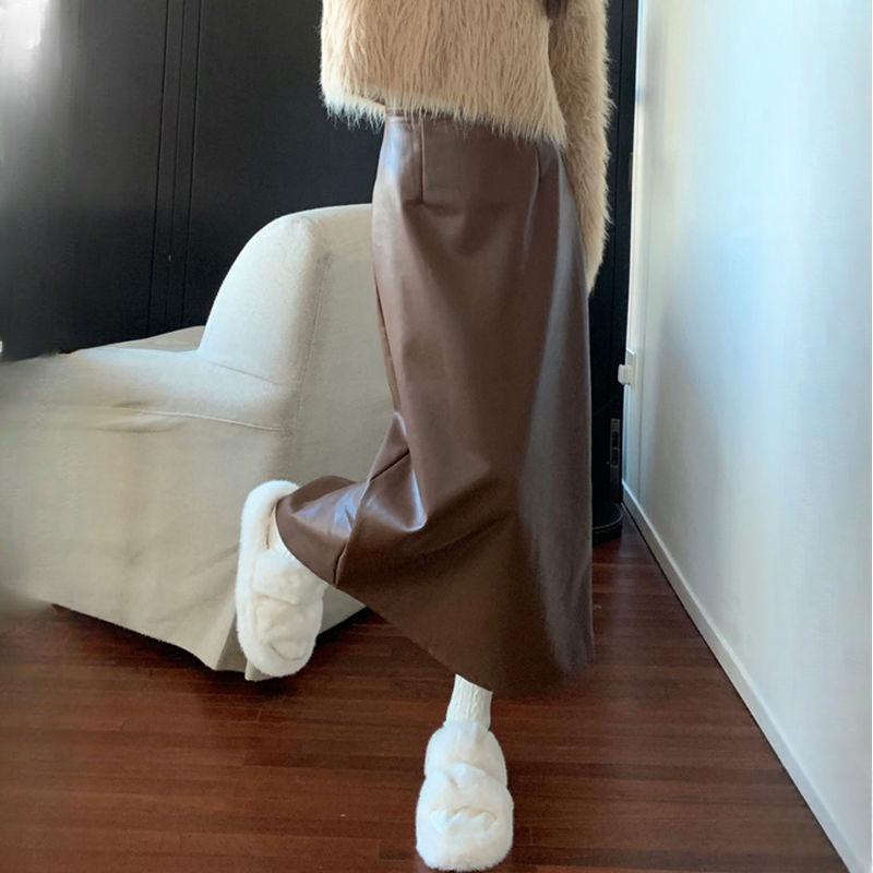 Loose Outer-Wear Women's Early Autumn Slim-Fitting Midi Skirt High Waist Long Skirt With Split Design