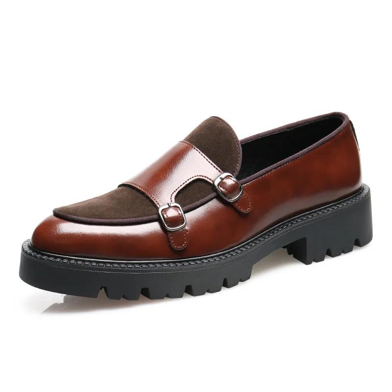 

Fashion Men s Casual Leather Shoes Men Classic British Style Designer Monk Loafers Mens Slip on Thick Sole Heightened Shoe for daily use 38