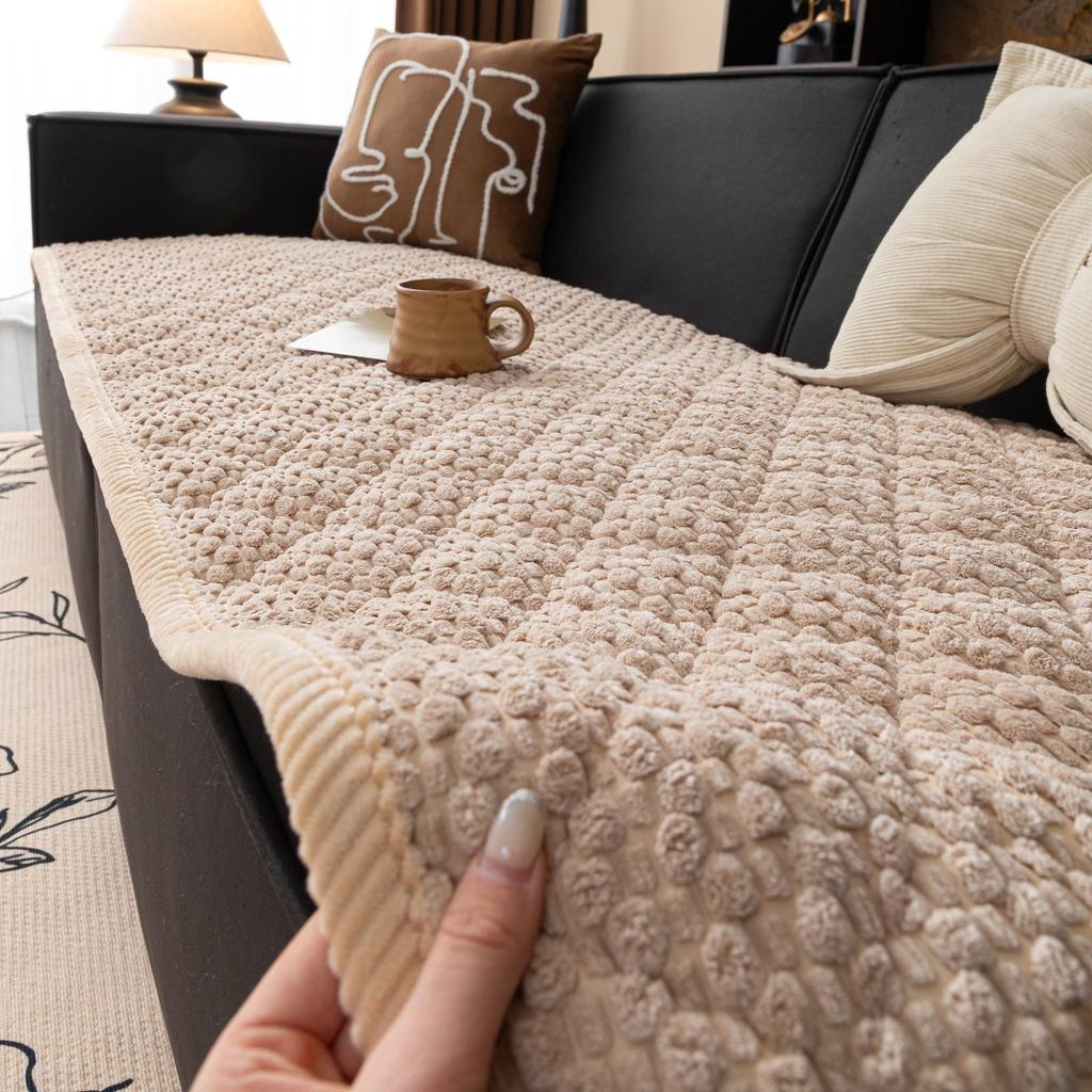 1pc Vintage-Inspired Corduroy Quilted Sofa Cover with Non-Slip Backing, Soft Colour Geometric Pattern, Machine Washable Sofa Pad