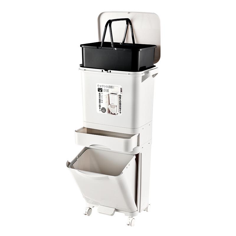 JEKO Elevated Kitchen Trash Can with Lid, Push-to-Open, Large Capacity, Double Layer for Dry/Wet Separation