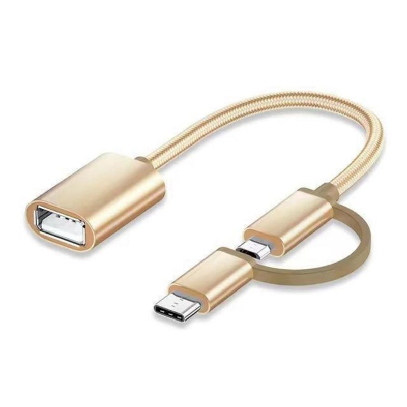 Double  Interfaces OTG Cable Portable OTG Adapter with Aluminum Housing Data Transfer Cable 150mm Length for Phones Tablets 