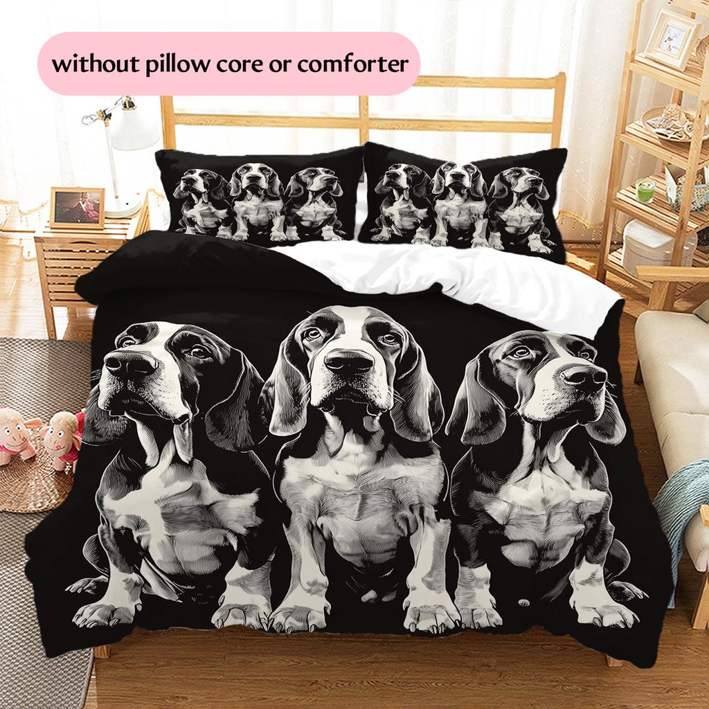 Black Basset Hound Pattern Bedding Home Decoration Birthday Gift (1 * duvet cover + 2 * pillowcase, without core)