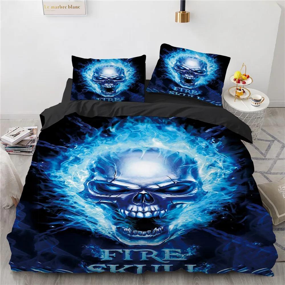 Set Biancheria da Letto Teschio Cappello Nero Misura Queen Set Copripiumino Halloween Stile Moderno Set Biancheria da Letto Camera da Letto Copripiumino Federe