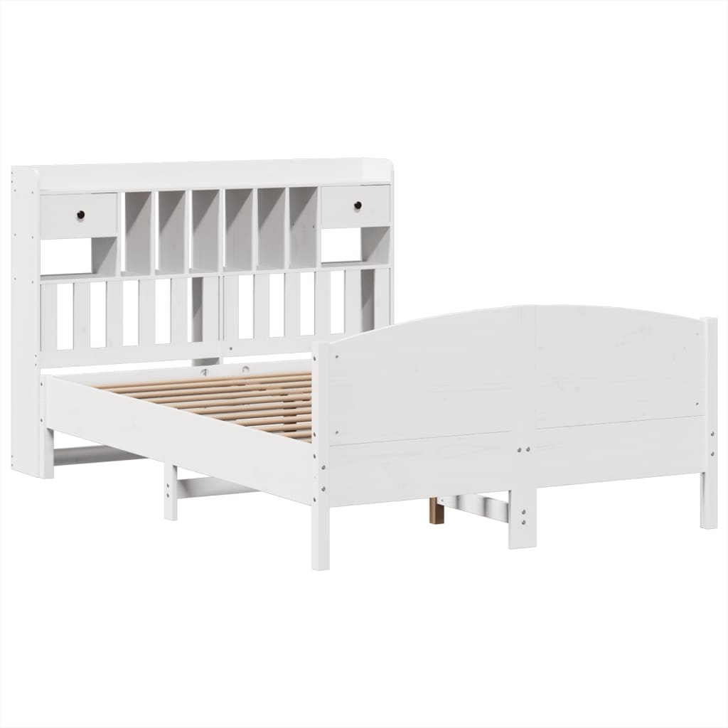 Solid Wood Bed with Shelf Without Mattress White 160x200 cm Pine