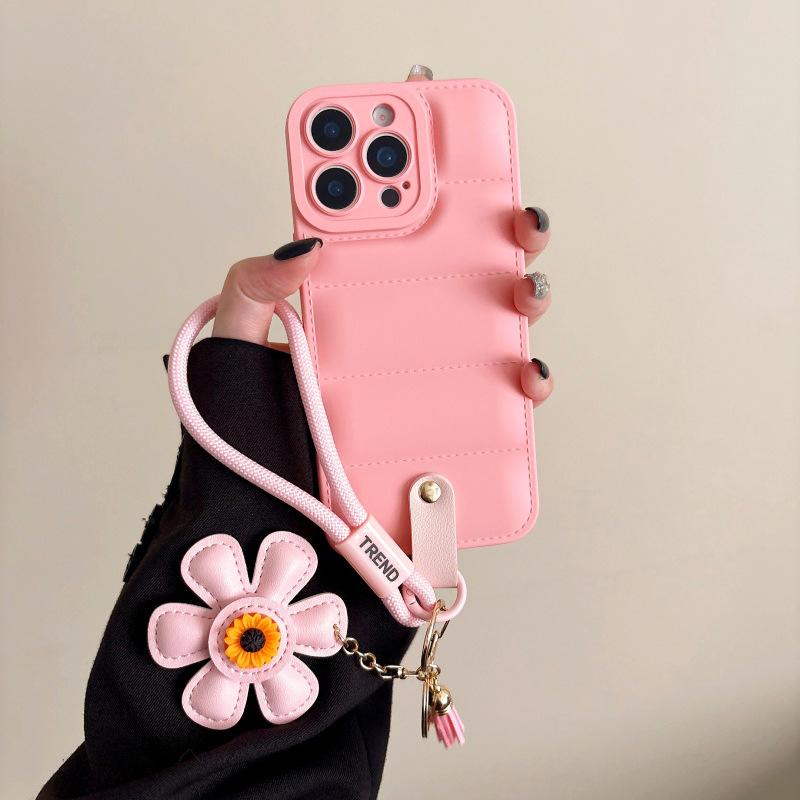 Applicable To Iphone16 Down Jacket Mobile Phone Case 17ProMax Sunflower Portable Silicone All-inclusive 15P Protective Case