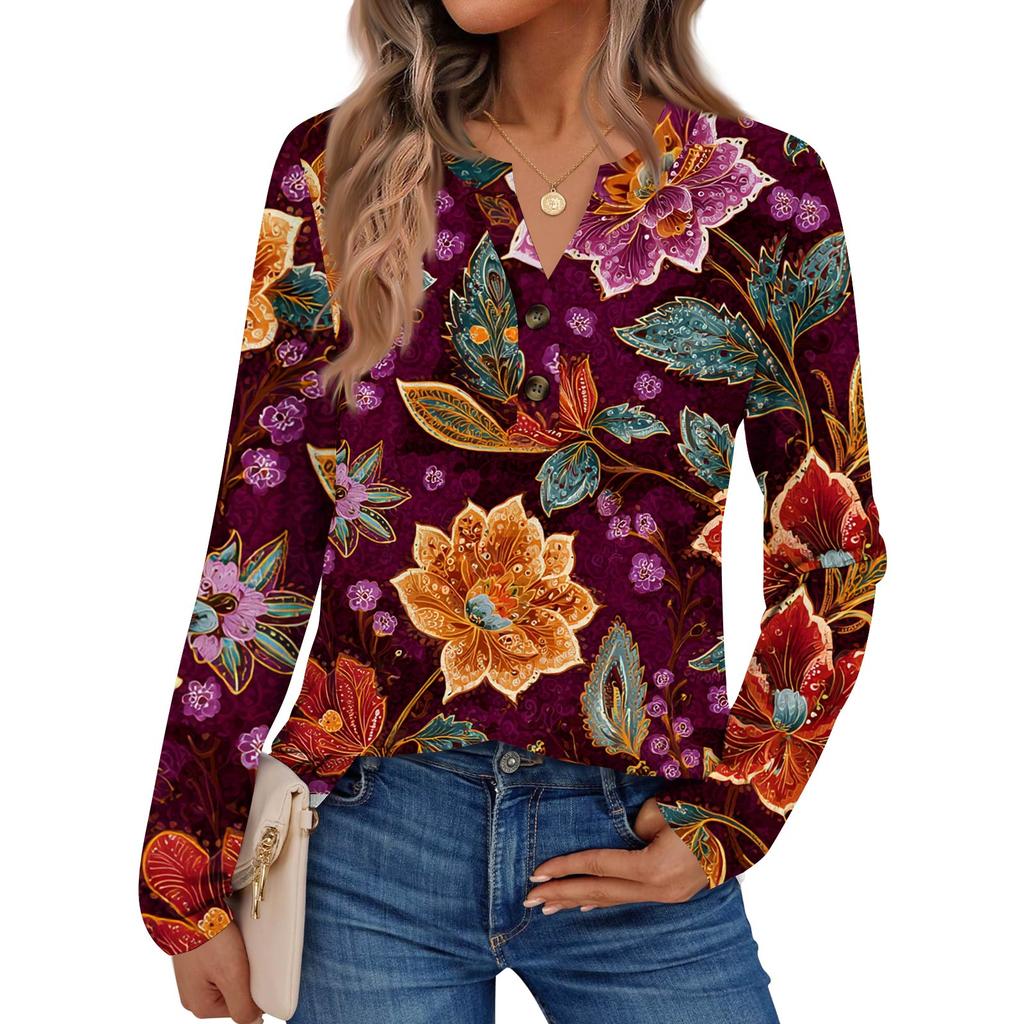 Women's Print Long Sleeve Shirts Elegant Casual Tops Trendy Shirts Tops