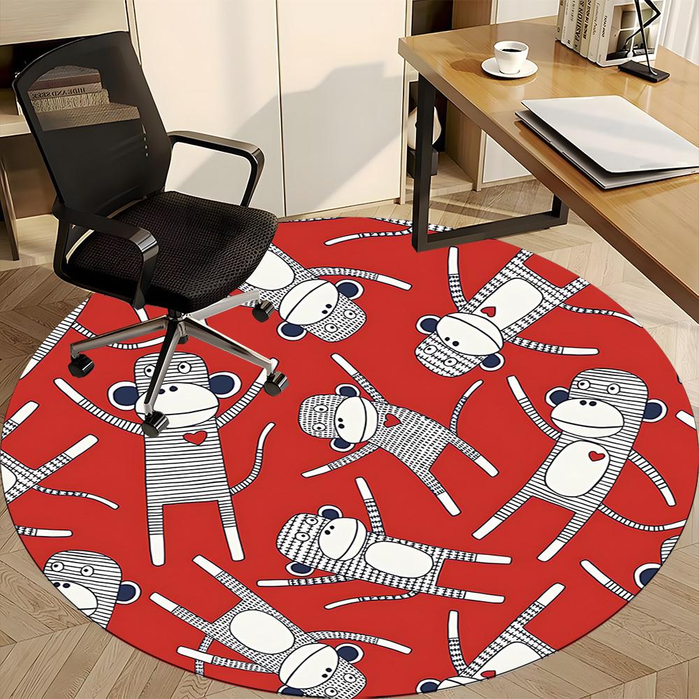 1pc Monkey Red Office Round Area Rug, Indoor Mat Suitable For Office, Under Office Chairs Bedroom Living Room Home Decor, Room Deco