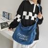Large Capacity Denim Crossbody Bag Women's Letter Tote Bag Student Shoulder Bag