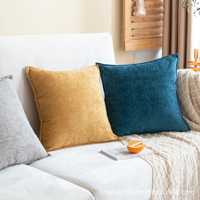 Japanese Solid Color Chenille Pillow Living Room Sofa Cushion Cover Bedside Cushion Back Bedside Large Size Pillow Quality
