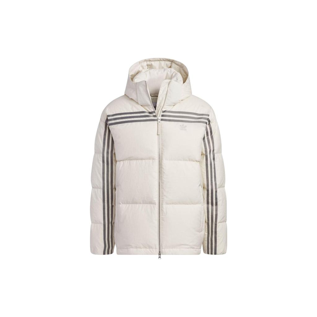 Adidas Originals FW23 Winter Series 670 Stripe Design Zip-Up Hooded Down Jacket Men Outerwear Clear-Brown IU4830