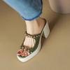Fashion 2024 New Women's Slippers Open Toe Thick Heel Women's Dress Metal Decorated High Heel Fashion High Heels Women Slippers