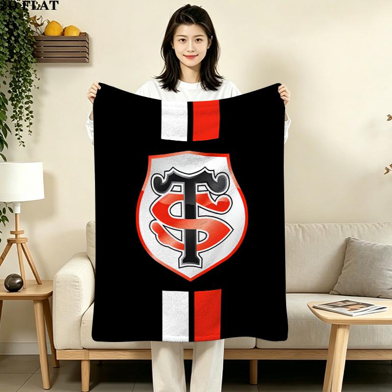 1PC Stade Toulousain Patterned Flannel Blanket Suitable For All Seasons For Home Decor Warmth And Comfort Gifts Holiday Present