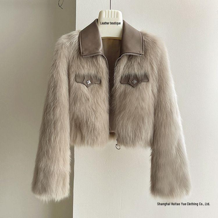 2025 Women's Short Faux Fox Fur Coat: Turn-Down Collar, Long Sleeve, Thickened, Korean Style Fashion for Autumn & Winter.