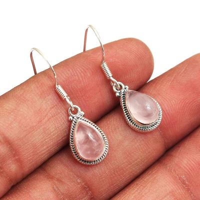 Handgemaakte oorbellen, rozenkwarts oorbellen, zilveren sieraden, dames sieraden, 925 sterling zilver
