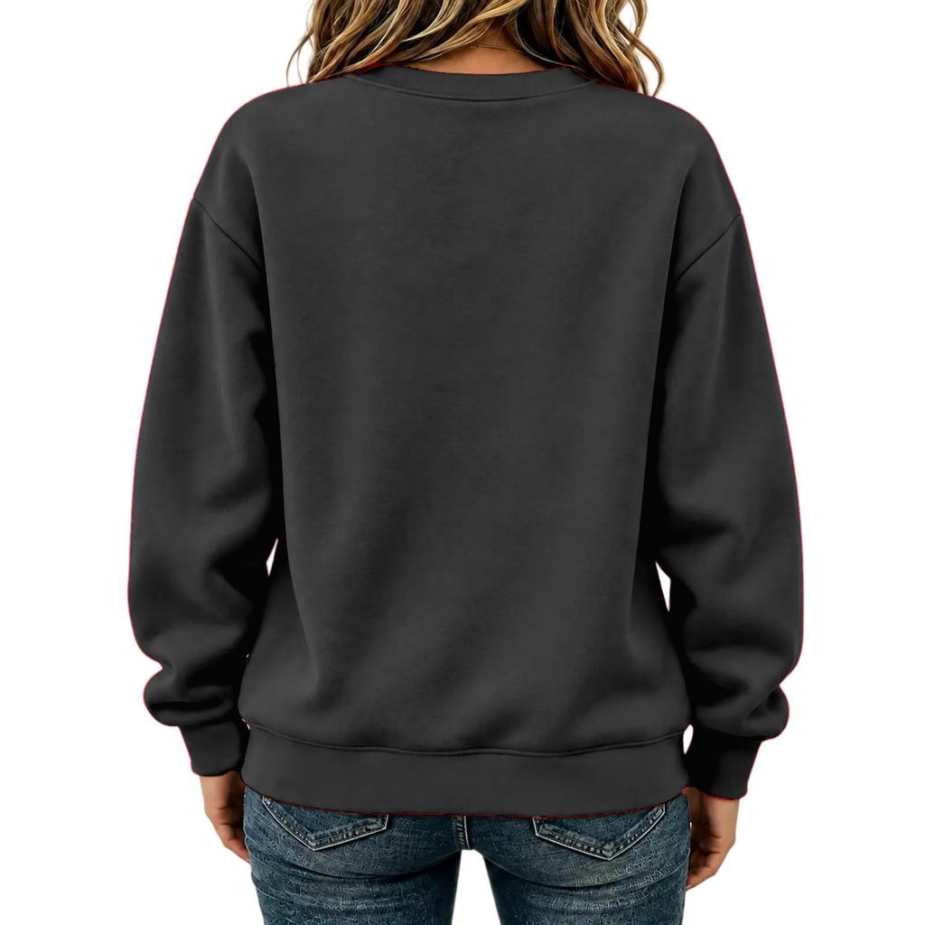 Women's Casual Christmas Print Crewneck Sweatshirt Pullover for Holiday Party Outfit