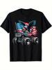 Black Regular Fit Short Sleeve Tee Featuring a Patriotic Monster Truck And Eagle Graphic with The Am