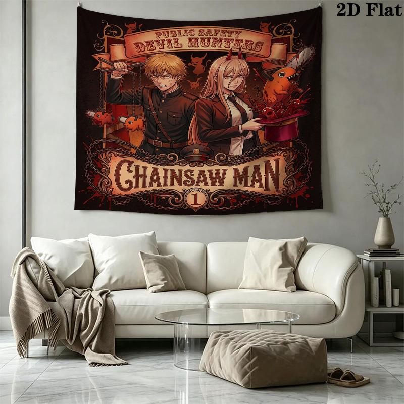 Chainsaw Man Wall Tapestry Aesthetic Wall Hanging Printed Fabric Blanket Decorative Tapestries For Bedroom Living Room Home Decor