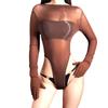 Women Glove Sleeve High Cut Bodysuit 5D Oil Glossy Shiny Open Crotch Tights Elastic Yoga Shaping Maid One Pieces Thong Leotard