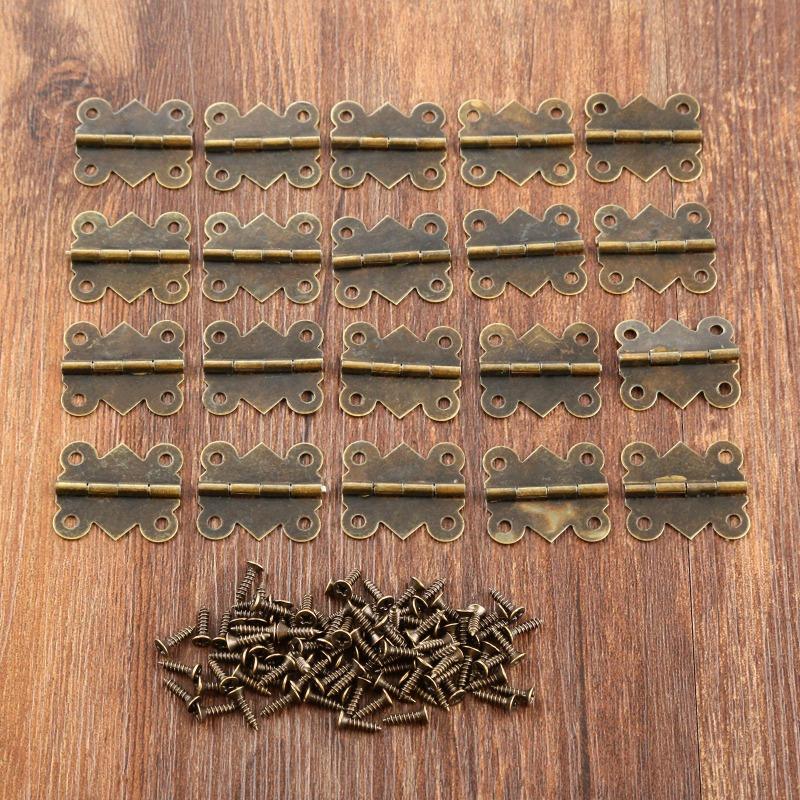 25Set 20*25mm 4 Holes Butterfly Hinges Antique Bronze Cabinet Drawer Jewellery Wood Box Wine Case Decor Furniture