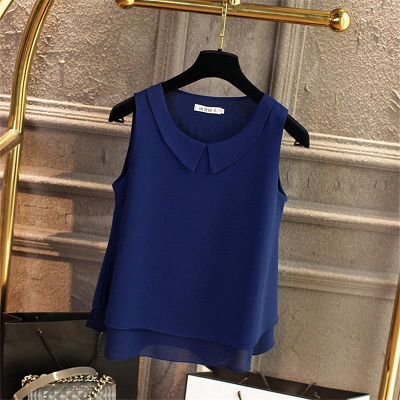 Nuovo Stile Estivo Camicia in Chiffon con Collo Top Senza Maniche Ampio Gilet da Donna