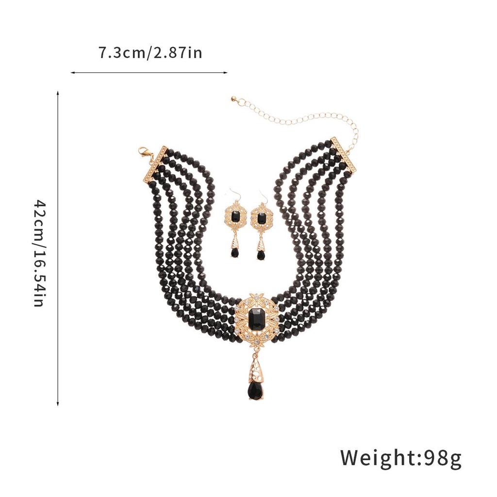 2025 Retro European Court Style Beaded Crystal Water Drop Pendant Necklace & Luxury Earrings Set