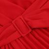 Women Autumn Winter V Neck Long Sleeve Belt Solid Color Pleated High Waist Dress