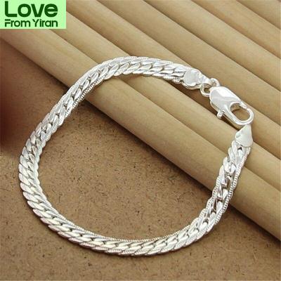 High Quality 925 Sterling Silver Bracelet 20cm 5mm Flat Snake Chain Bracelet For Men &Women Party Charm Jewelry Gift