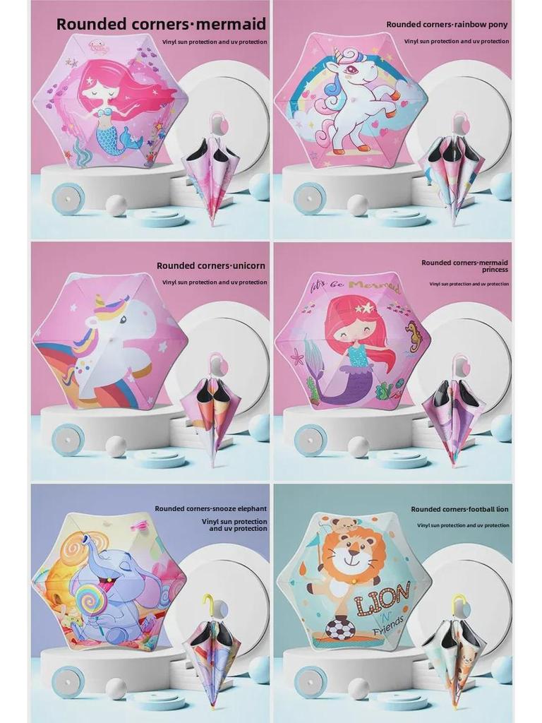 Children's Cartoon Umbrella: Safe, Rounded Corners, Anti-Puncture, Lightweight, Long Handle for Kindergarten & Elementary Boys and Girls.